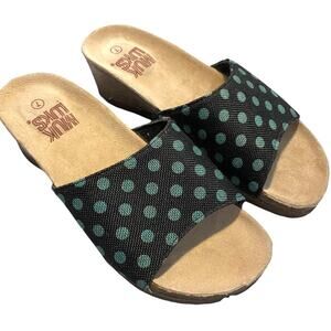 Muk Luks Slide boho wedge sandals size 7 canvas polka dot